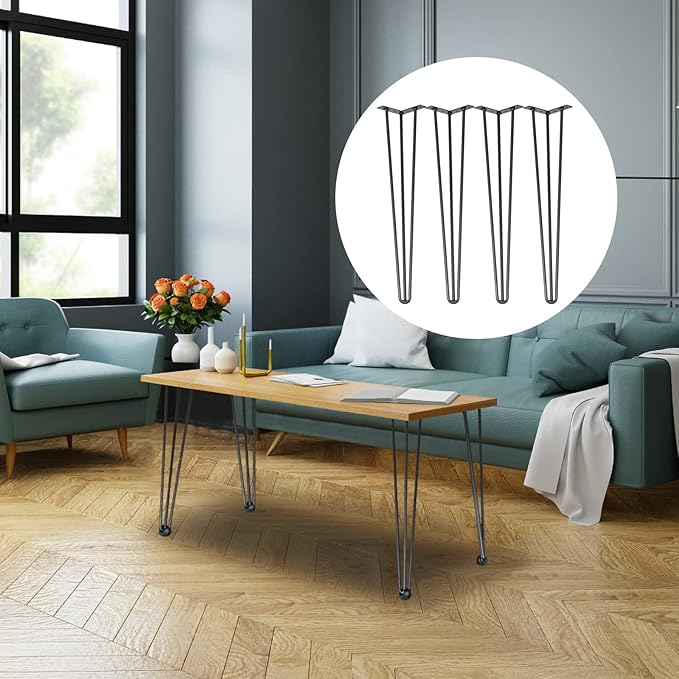 VEVOR Hairpin Table Legs 26", Set of 4 Desk Legs 3 Rods for Bench Desk Dining Carbon Steel DIY Furniture Legs