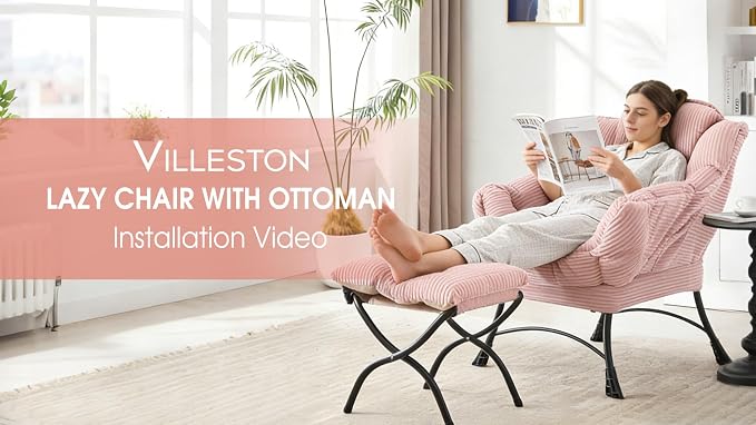 Lazy Chair with Ottoman, Comfy Lounge Chair for Reading, Relaxing, and Napping, Perfect for Living Room, Bedroom, or Office, Pink