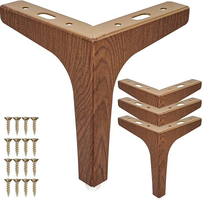 La Vane 7 Inch Metal Furniture Legs, Set of 4 - Modern Diamond Triangle Walnut DIY Replacement Feet Corner Legs for Cabinet, Sofa, Sideboard, Couch, Dresser Makeover