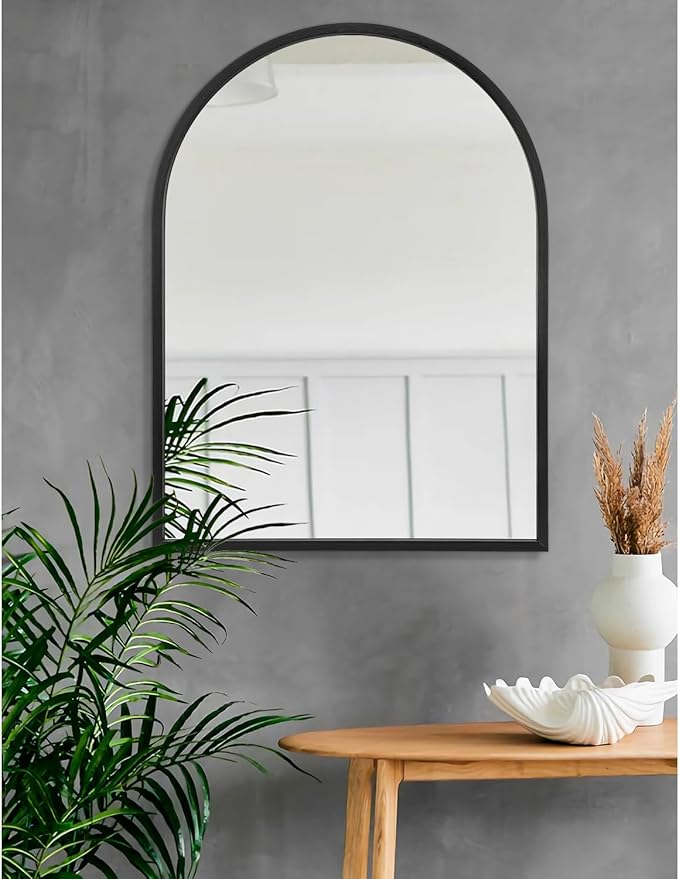 Arch Wall Mirror 28"x20" Large Black Bathroom Mirror Metal Frame Mirrors for Wall, Decoration Vanity Bedroom Entryway Living Room