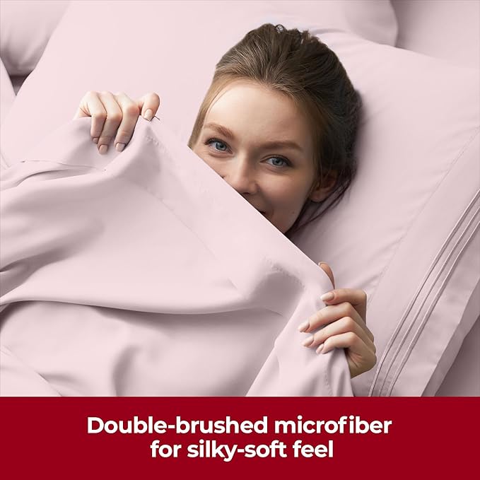 Mellanni Extra Deep Full Sheets - 4 PC Iconic Collection Bedding - Hotel Luxury, Ultra Soft, Cooling Bed Sheets - Wrinkle, Fade, Stain Resistant (Full, Blush Pink)