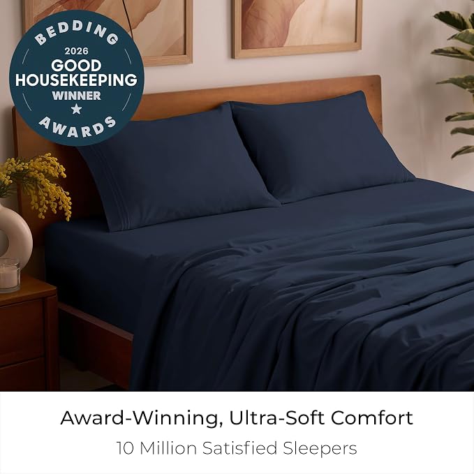 Mellanni Queen Sheets Set - 4 PC Iconic Collection Bedding - Hotel Luxury, Extra Soft, Cooling Bed Sheets - Wrinkle, Fade, Stain Resistant (Queen, Navy Blue)