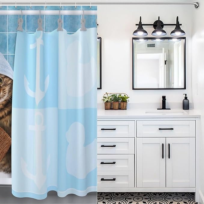 Cat Shower Curtain Funny Cat Taking Pattern Duty Fabric Shower Curtains Set Bathroom Polyester Waterproof with 12 Hooks, 55x72Inch（140x183cm）