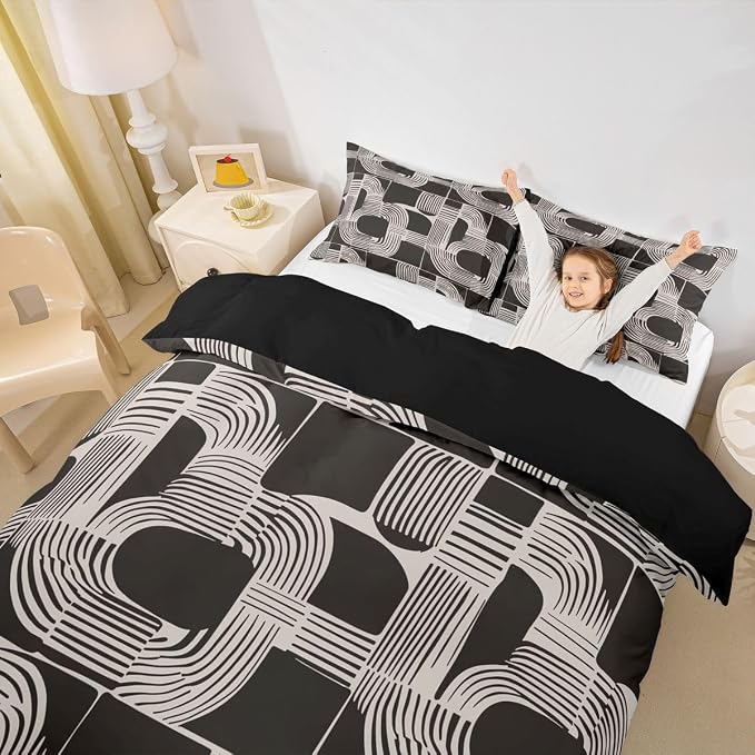 Erosebridal Brown and Beige Kids Twin Bedding Set Bohemian Geometric Comforter Cover for Boys Teens Adult Mid Century Abstract Duvet Cover 2-Piece Boho Stripes Minimalist Bed Sets Bedroom Decor