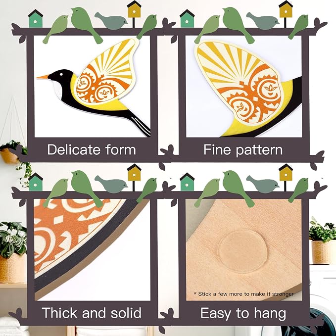 KOYILTD 5 Piece Bird Wood Wall Sculptures Wooden Wall Art Decor Scandinavian Home Decorations Flying Bird Wall Decor Farmhouse Wall Art for Home Living Room Bathroom Dining Room (Yellow)