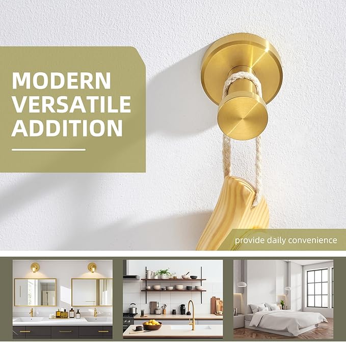 Angle Simple Robe and Towel Hook, SUS304 Stainless Steel Bathroom Robe Hook, Small Towel Hanger for Wall or Cabinet, Brushed Dark Gold