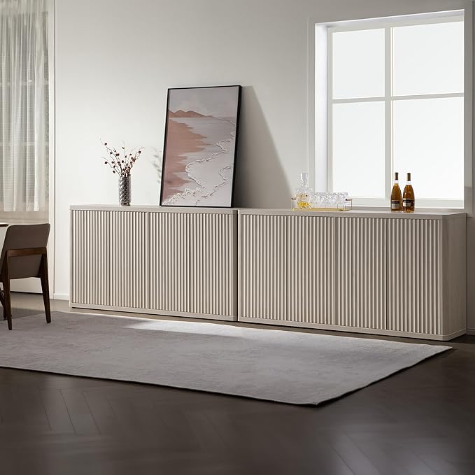 SICOTAS Buffet Cabinet with Storage Accent Sideboard with 4 Doors 66.3" Wide Fluted Credenza Modern Buffet Table Media Console Cabinet Entryway Cabinets for Living Room Kitchen Dining Room Hallway
