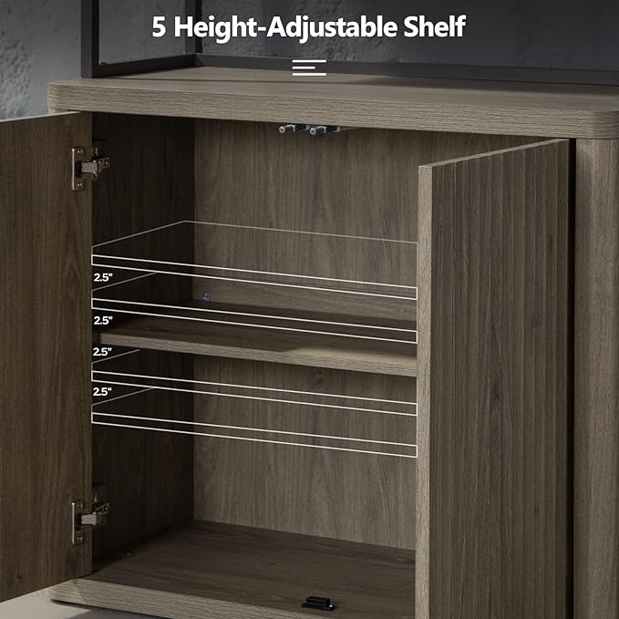 SICOTAS Book Shelf Fluted Bookshelf 71" Tall Bookcase with Doors Storage 5 Tier Mid Century Modern Bookshelves Large Shelves Metal Book Cases for Living Room Office Bedroom Kitchen Library