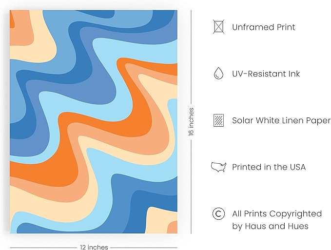 HAUS AND HUES Ocean Wall Art - Tropical Beach Prints, Vibrant Abstract Coastal Decor (Unframed, 12x16)