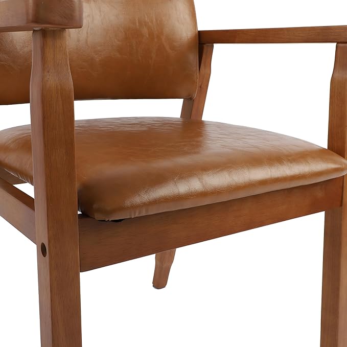 NOBPEINT Mid-Century Dining Side Chair with Faux Leather Seat in Brown, Arm Chair in Walnut, Set of 4
