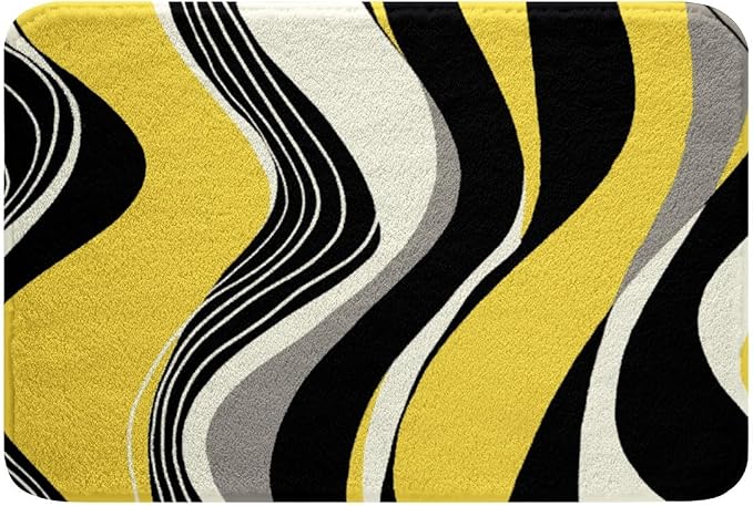 Feelyou Yellow and Gray Black White Bath Rugs Modern Abstract Geometric Bathroom Rugs Kids Boys Girls Teens Stripe Line Pattern Decor Bath Mats for Bathroom 16"x24" Bathroom Accessories