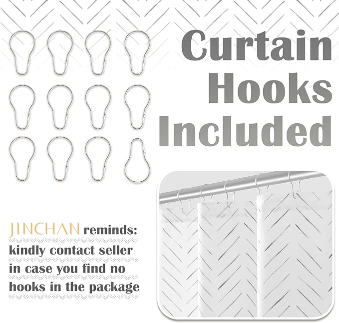 jinchan Grey and White Shower Curtain Inky Herringbone Chevron Zig Zag Waterproof Fabric Modern Farmhouse Shower Curtains for Bathroom with 12 Hooks 70x72 Inches