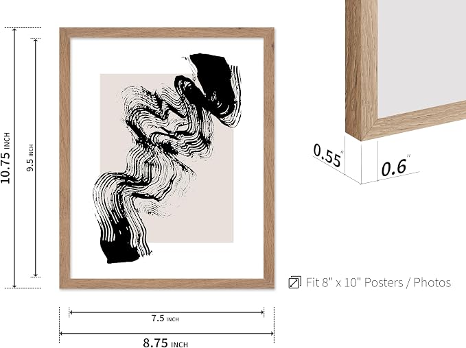 Poster Master Brush Waves Poster - Black Brush Wave Stroke Print - Abstract Design - Drawing Artwork - Mid Century Modern Art - Minimal Design - Living Room or Bedroom Wall Decor - 8x10 Beige Framed
