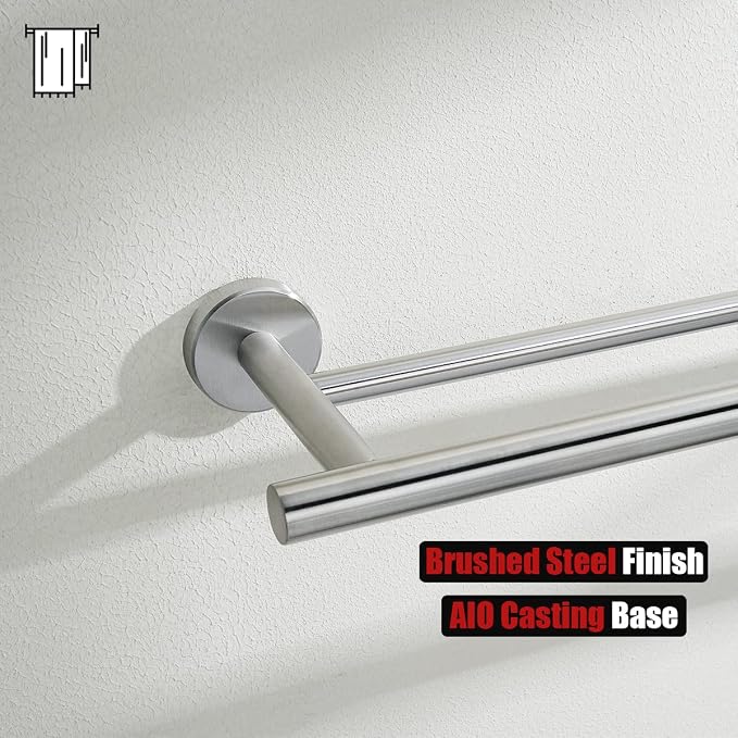 JQK Double Bath Towel Bar, 39 Inch 304 Stainless Steel Thicken 1mm Towel Rack for Bathroom, Bath Towel Holder Brushed Wall Mount, Useable Length 36 Inch, TB100L36-BN