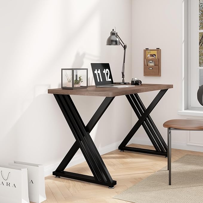 Metal Table Legs 28" H x 24" W Furniture Desk Bench Dining Table Legs Z Shape Heavy Duty Legs with Adjustable Feet Set of 2 Black