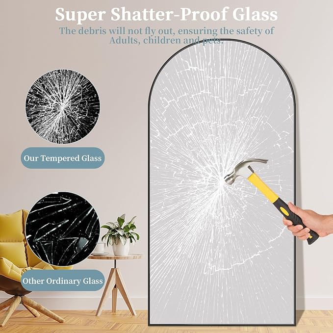Full Length Mirror with Stand, 81"x41" Arched Full Body Mirror, Large Stand Up Mirrors, Aluminum Frame Floor Standing Mirrors, Freestanding Hanging Leaning Mounted for Bedroom Living Room, Black