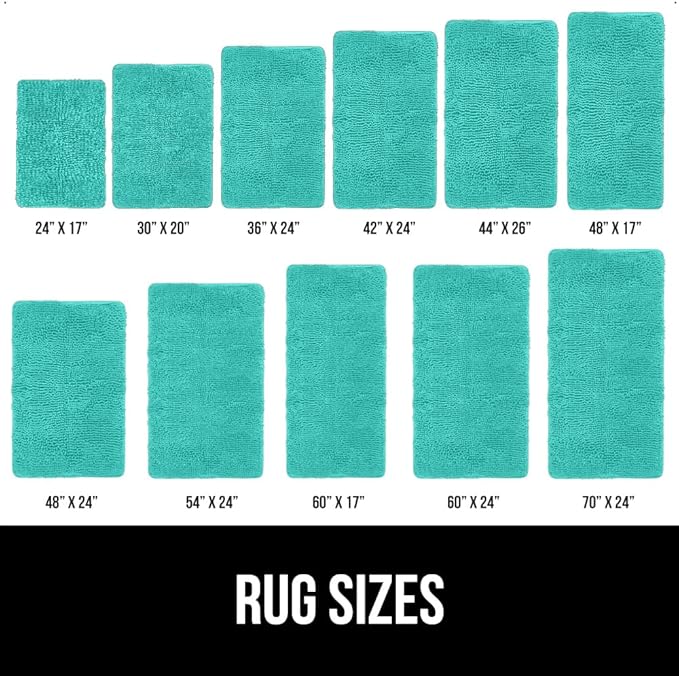 GORILLA GRIP Bath Rug Mat 30x20, Thick Soft Absorbent Chenille, Quick Dry Microfiber Mats, Rubber Backing Washable Shower Floor Rugs, US Designed Bathroom Bathmat Home Decor Accessories, Turquoise