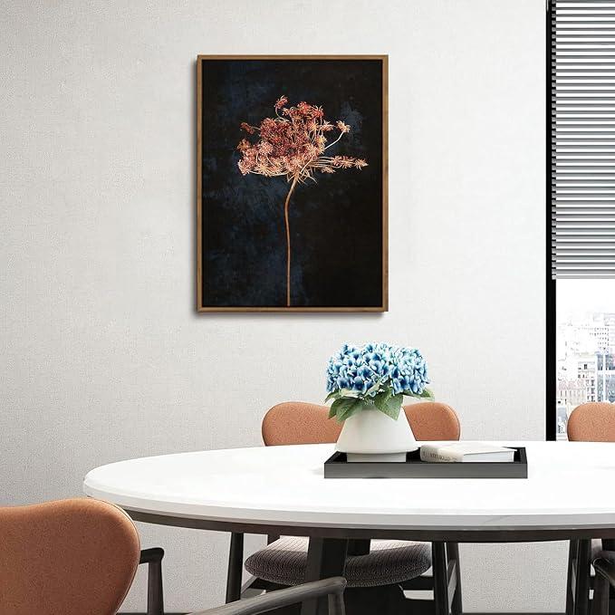 WALLZK Vintage Framed Wall Art Moody Botanical Wall Decor Dark Dried Flower Minimalist Canvas Prints Pictures Rustic Retro Artwork for Walls Living Room Bedroom Bathroom 16"x24"