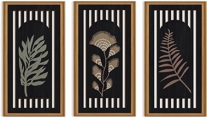 Celestdeco 3 Pcs Boho Flower Market Wall Decor Floral Botanical Modern Wood Wall Art Bohemian Floral Hanging Decor Abstract Minimalist Wooden Art for Living Room Bedroom Office 7.9 x15.8 Inch