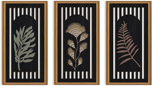Celestdeco 3 Pcs Boho Flower Market Wall Decor Floral Botanical Modern Wood Wall Art Bohemian Floral Hanging Decor Abstract Minimalist Wooden Art for Living Room Bedroom Office 7.9 x15.8 Inch