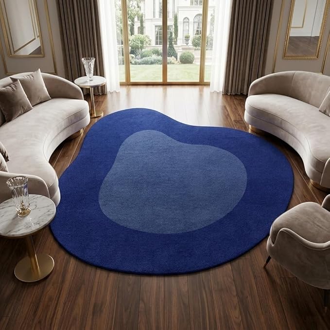 Royal Blue Irregular Rug for Living Room Bedroom Playroom Nursery Modern Abstract Shaped Area Rug 3ft Soft Washable Low Pile Carpet Minimalist Funky Guestroom Kitchen Hallway Non Skid Runner Mat