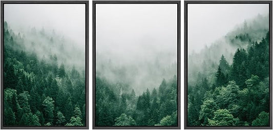 SIGNWIN Framed Canvas Print Wall Art Set Fog & Mist Mountain Forest Valley Nature Wilderness Photography Modern Art Rustic Landscape Relax/Calm for Living Room, Bedroom, Office - 24"x36"x3 Black
