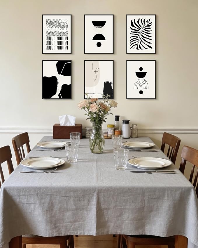 KUVIOKE Black Abstract Framed Wall Art Boho Room Decor Set of 6 Minimalist Geometric Line Art Bohemian Mid Century Modern Prints for Bedroom Living Room 11x14in (Black Framed)