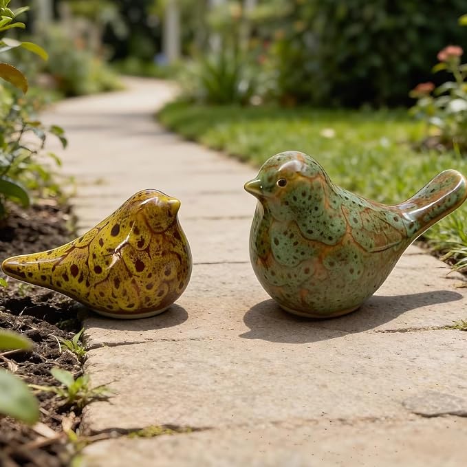 Two-piece set of parent-child bird statues, modern home decor, with removable storage holes, suitable for bedrooms, living rooms, offices, and fireplace mantel decorations. (Kiln color change)