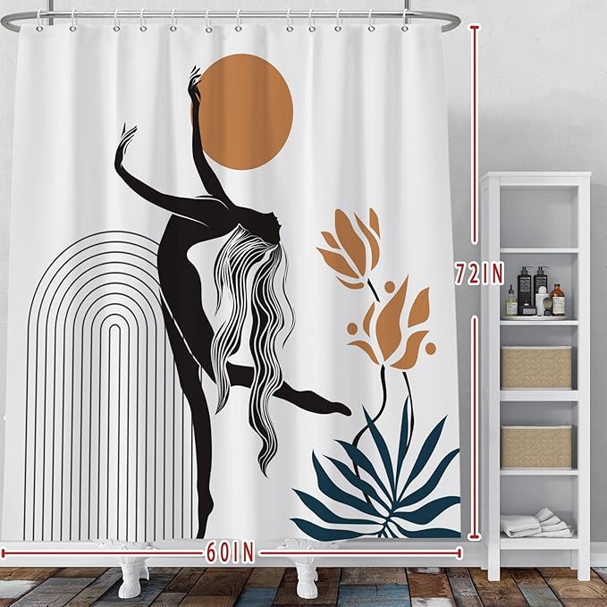 Baocicco Boho Shower Curtain Sun in The Woman's Hands Modern Geometric Watercolor Plants Shower Curtains Decorative for Bathroom Waterproof Fabric Shower Curtain with Hooks 60x72 Inches