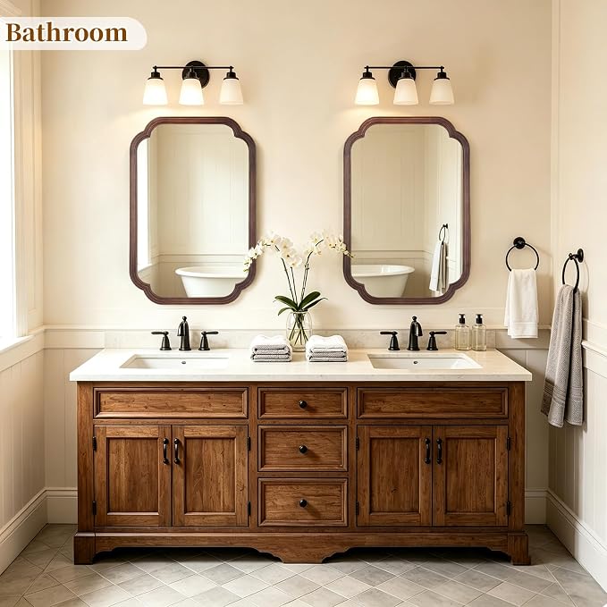 HOMECOOKIN Wood Bathroom Mirror for Wall Decor Arched Rounded Corner Rustic Wood Frame Wall Mirror Home Decorative for Vanity, Living Room, Bedroom, Entryway (20 x 30 inch, Walnut)