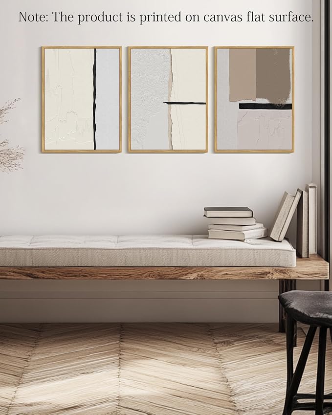 KUVIOKE Neutral Abstract Framed Wall Art Beige Mid Century Textured Wall Decor Minimalist Modern Illustrations Art Print for Living Room Bedroom 12x16in (Natural Framed)