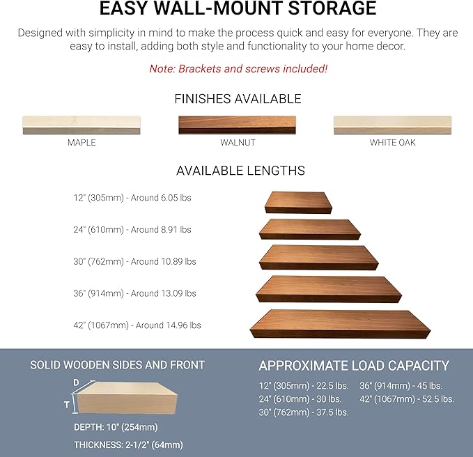 Rok Hardware Single Piece Floating Kitchen Shelf, 36 Inch (914mm) Length x 10 Inch (254mm) Depth, Wall Mounted, White Oak Finish Floating Shelf for Bathroom, Living Room FLO36X10OAK