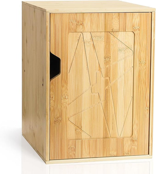 Fasmov 2 Tiers Cube Storage Organizer, Bamboo Bookshelf, Display Bookcase, Storage Cube Cubby Organizer with Door, Stackable Cubes Bin Small Cabinet for Bedroom, Home and Office