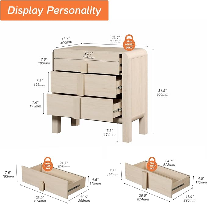 WAMPAT Sideboard Buffet Cabinet with Storage with 3 Drawers,Modern French 31.5" W Buffet Cabinet with Storage,Wood Coffee Bar Cabinets with Curved Edge Design for Kitchen Living Room,Light Oak