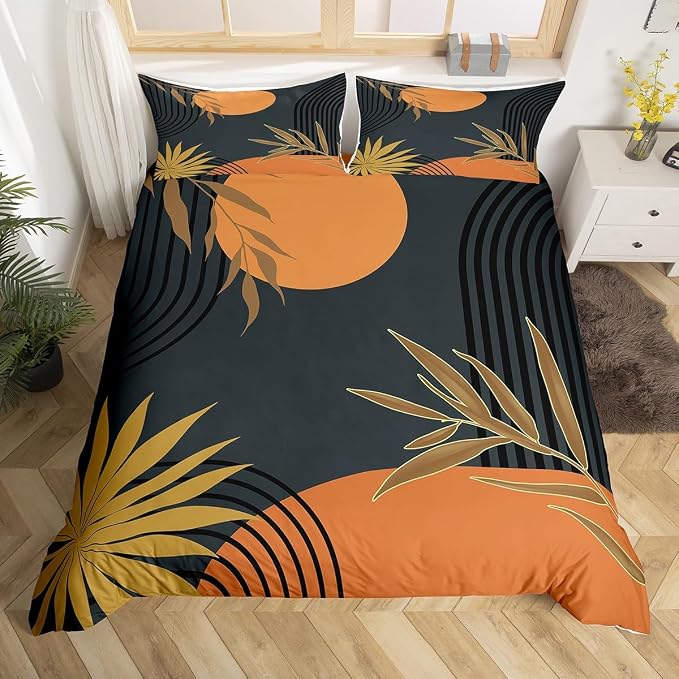 Erosebridal Mid Century Brown Black Comforter Cover Full for Kids Boys Girls,Abstract Modern Boho Duvet Cover,Minimalist Bedding Set,Modern Aesthetic Bed Set 3 Pcs Bedroom Decor