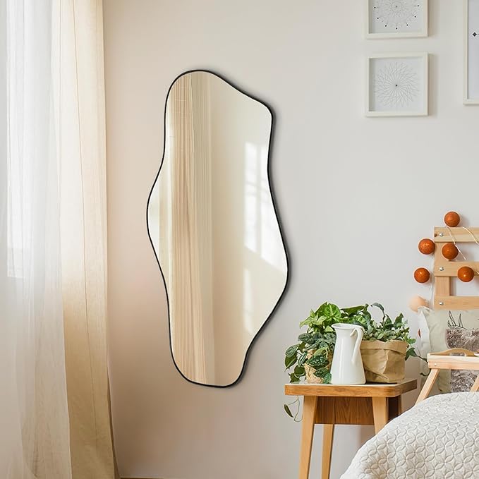 Irregular Wall Mirror, Asymmetrical Frameless Mirrors, 40"x17.7" Bathroom Mirror for Over Sink, Modern Cloud Shaped Mirrors for Living Room Bedroom Hallway Entryway Fireplace