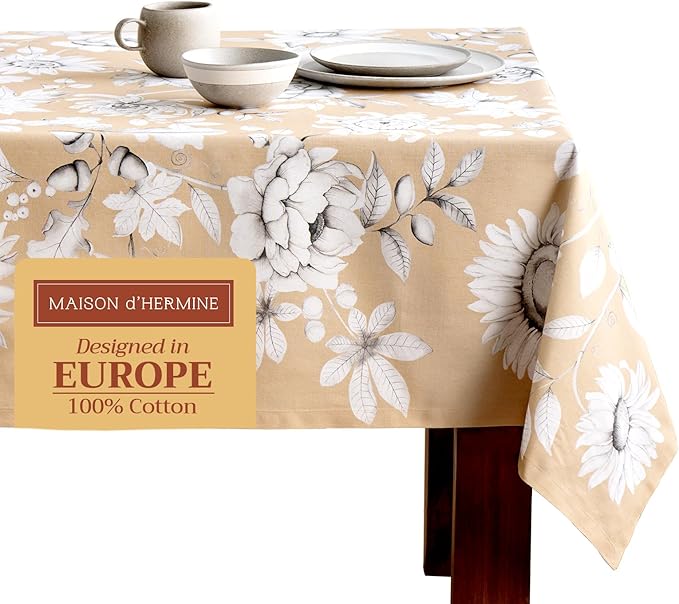 Maison d' Hermine Table Cloth Rectangle Table 100% Cotton 60 x 108 Inches Fall Tablecloth Reusable Everyday Use for Thanksgiving Christmas Decorations Dining Farmhouse Party (Pretty Autumn)