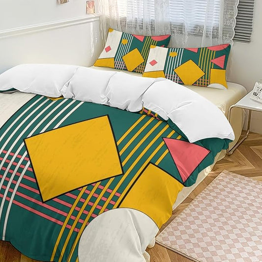 Colorful Aesthetic Comforter Cover Geometry Bed Set, Retro Atomic Duvet Cover，Modern Mid Century Bedding Sets，Aesthetic Abstract Art Bedding 3 Piece (1 Duvet Cover 102"x90" + 2 Pillow Sham 20"x30")