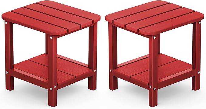 SERWALL Double Adirondack Side Table Set of 2, End Table- Red