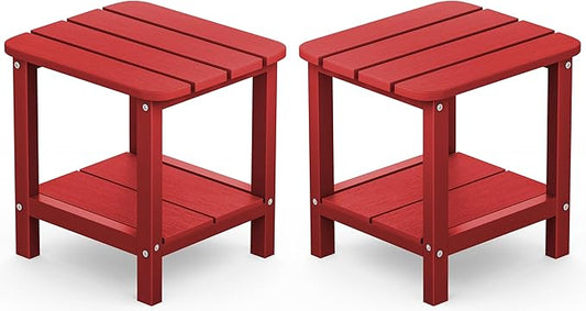 SERWALL Double Adirondack Side Table Set of 2, End Table- Red