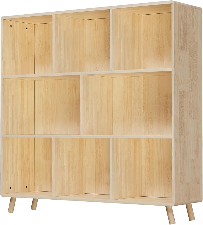 YZU Wood Book Shelf, 44” Wide Bookshelf Bookcase, 8 Cube Storage Organizer, Rustic Display Shelf, Home Office Furniture, Natural Wood (Natural B)