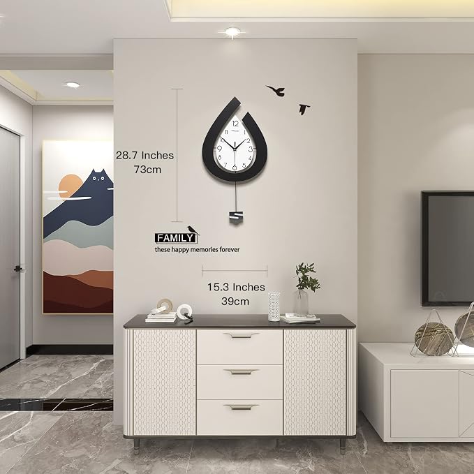 Large Wall Clock for Living Room Decor Big Pendulum Modern Wall Clock Silent Non Ticking Battery Operated 28.7 Inch Clock for Kitchen Bedroom Bathroom Office Indoor Home Decorative