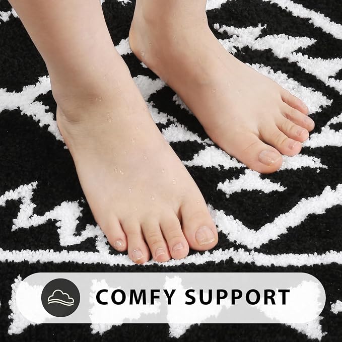 Uphome Boho Bathroom Runner Rug Black Tribal Long Bathroom Rug Western Non-Slip Washable Bath Mat Luxury Soft Absorbent Modern Bath Rugs for Shower Kids Room Entryway, 18x47 inch