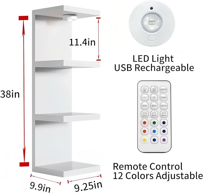 4 Tier Wall Shelf Unit White Floating Shelves with LED Lights,Lack Wall Shelf,Versatile Floating Shelves for Home Decor Organizer Books Decor