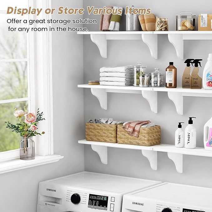 Forbena 24 Inch Wall Shelves for Bedroom Set of 3, Large Bathroom Floating Shelves for Wall, Long Decorative Hanging Arched Shelving Unit for Living Room Kids Girls Room Nursery Office (White)