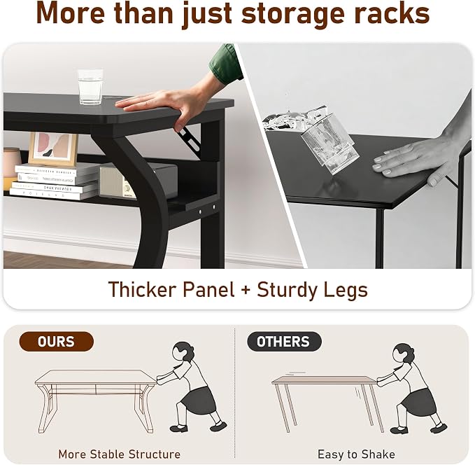 47 X 23.6'' Computer Desk, Home Office Desks w/Shelf Storage, Computer Desk w/Metal Frame, Cable Management, Study Student Desk Writing Work Table Deeper & Thicker Desktop for Home Bedroom