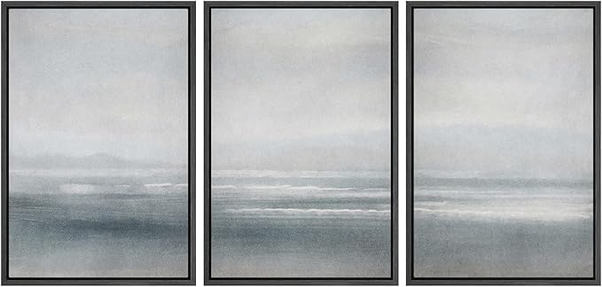 SIGNWIN Framed Canvas Print Wall Art Set Serenity Seascape Soft Blue Ocean Views Modern Art Decorative Rustic Calm/Zen for Living Room, Bedroom, Office - 24"x36"x3 Black