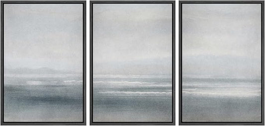 SIGNWIN Framed Canvas Print Wall Art Set Serenity Seascape Soft Blue Ocean Views Modern Art Decorative Rustic Calm/Zen for Living Room, Bedroom, Office - 24"x36"x3 Black