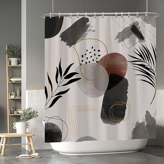 Baocicco Boho Shower Curtain Black Grey Plants Leaves Mid Century Modern Abstract Shower Curtains Decorative for Bathroom Waterproof Fabric Shower Curtain with Hooks 72x78 Inches