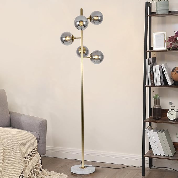 KCO Lighting Glass Globe Floor Lamp Mid Century Modern Standing Lamp Gold and Marble Floor Lamps Brass Reading Floor Lamp Bright Floor Light for Dark Rooms Living Room Bedroom